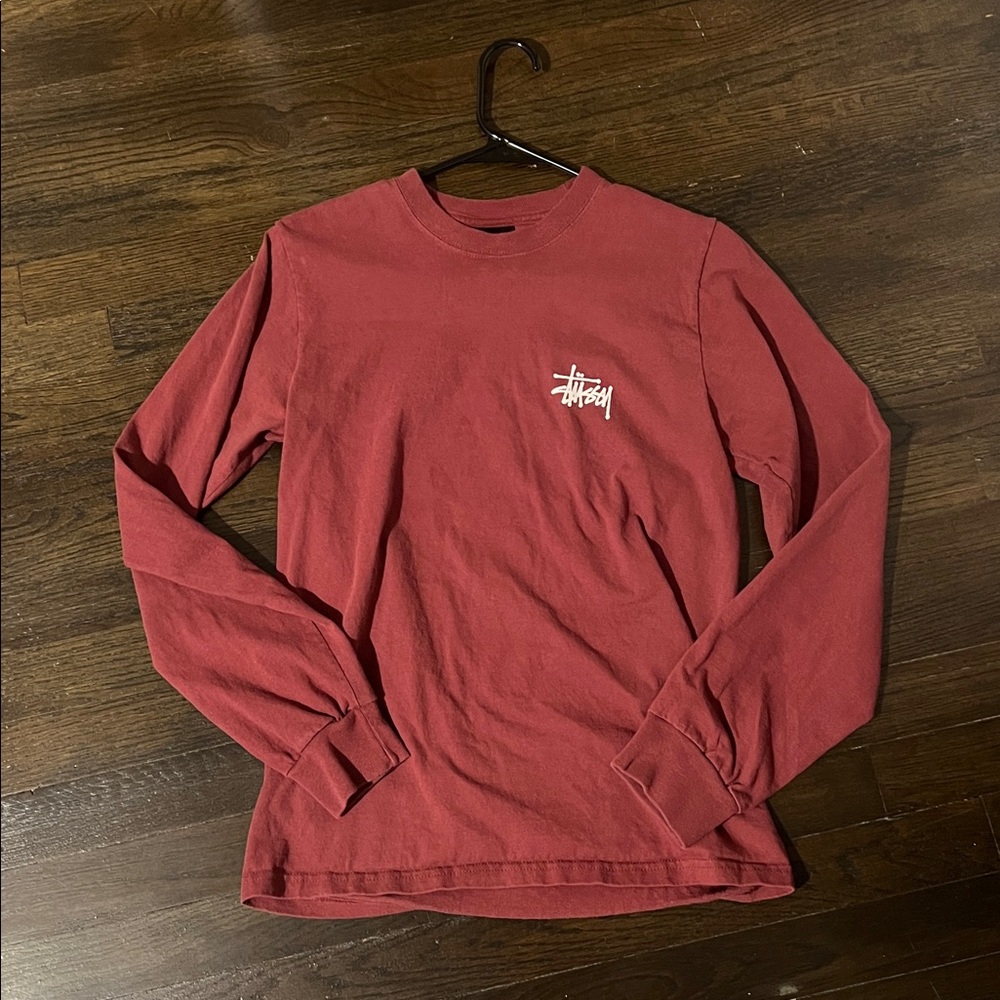 Stussy Maroon Classic Logo Long Sleeve Tshirt Size Small